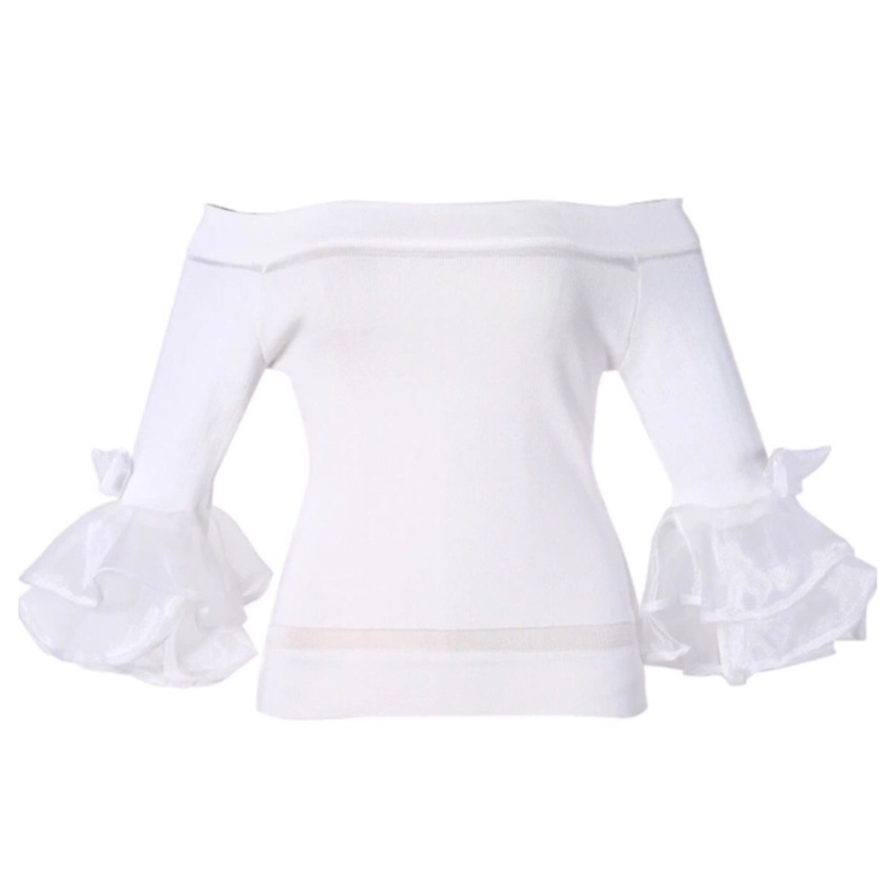 🌞  1 size small White & 1 size small Black Tulle Sleeve Bow Sleeve Sweater